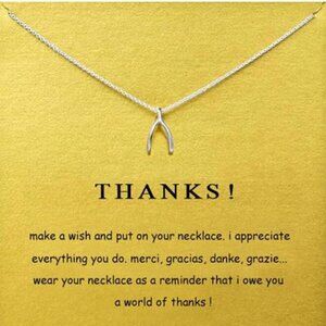 Wishbone Necklace – “Thanks!” Gratitude-Inspired Gift Jewelry Friendship Minimal